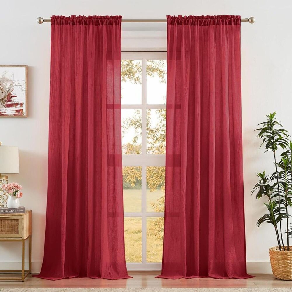Brand New Anpark Red Sheer Curtains 52"W × 63"L – 2 Panels